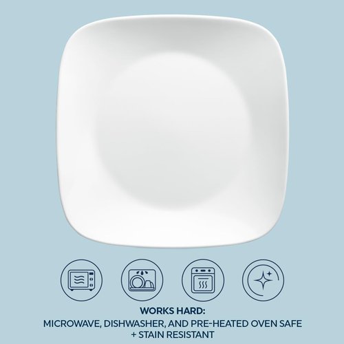 Corelle Vitrelle 18-Piece Dinnerware Set - Lightweight, Chip-Resistant Square Plates & Bowls | Pure White