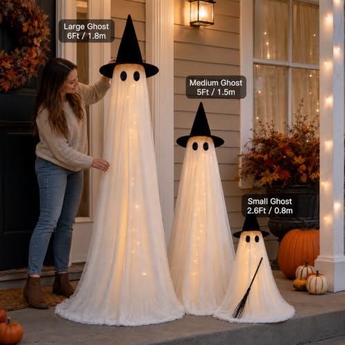 Halloween Decorations Outdoor 3 Pack Lighted Ghost-Family with Timer