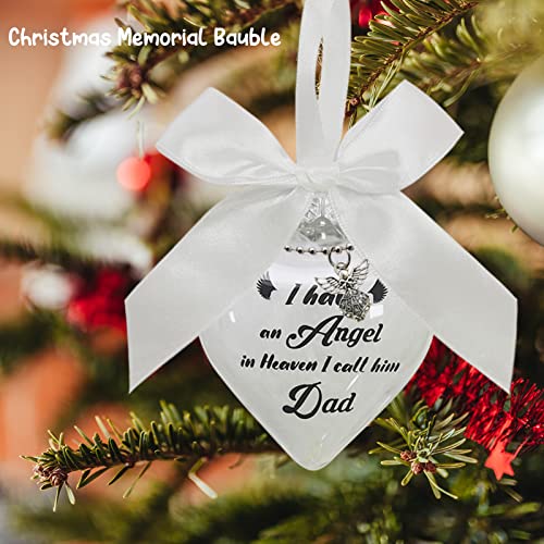 NeeKCheers Clear Dad Memorial Christmas Ornament Feather Ball with Angel, Remembrance Gift