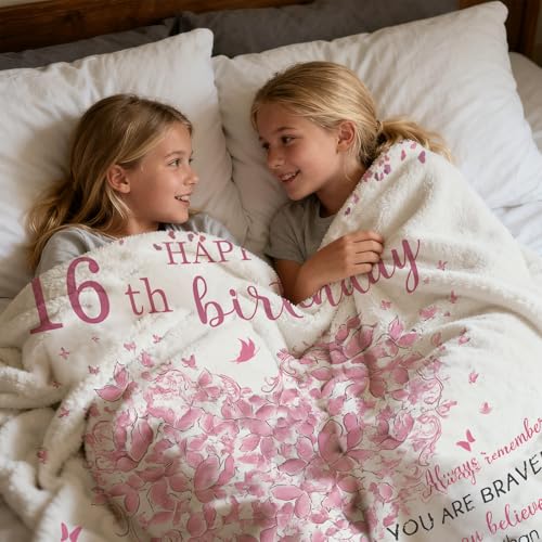 Sweet 16 Gifts for Girls, 16th Birthday Gifts for Girls, Cozy Blanket 50x60 Inch, Unique Birthday Present for 16 Year Old Teenage Daughter, Girly Bday Decorations for Sweet Sixteen Party