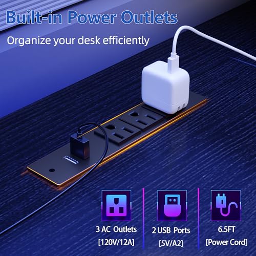 Furologee 51" Gaming Desk with Outlets & LED, Computer Office Desk,
