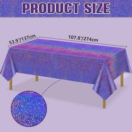 4Pcs Purple Holographic Tablecloths Rectangular Purple Iridescent Tablecloth Shimmer Metallic Table Covers for Butterfly Mermaid Party Birthday Wedding Christmas Holiday Party Decorations, 54x108Inch