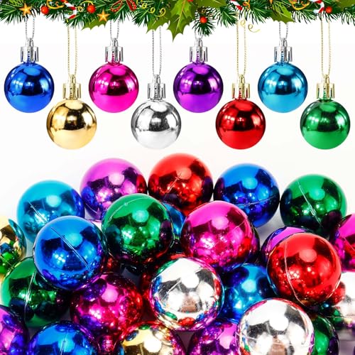 WATMTIN 24 Pcs 1.2 Inch Multicolor Glitter Christmas Mini Balls for Tree | Hanging Ornaments