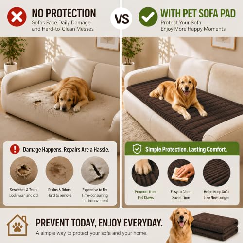 BIETYONE Washable Non-Slip Couch Cover for Dogs, Brown, 27.6 x 70.9 inches