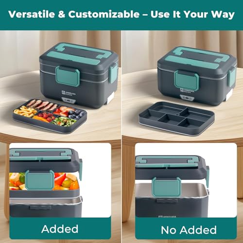 Annie & Mia Design Forest Slate Electric Lunch Box 3.5L Dual-Layer Food Warmer