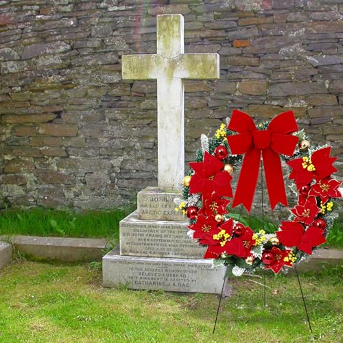 Crowye 24'' Christmas Cemetery Wreath with Stand - Poinsettia Decoration