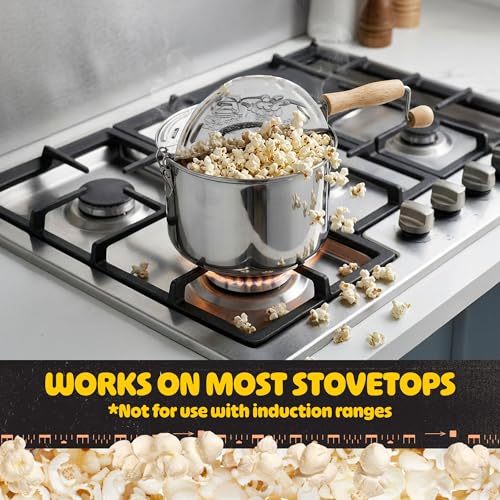 Stovetop Popcorn Maker 6.5 Quart Stainless Steel Silver with Stirring Handle