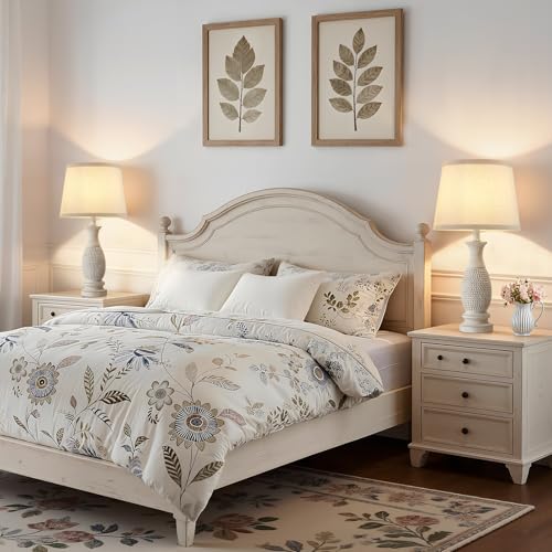 EJIAXIN 21.6-Inch Cream Resin Farmhouse Bedside Table Lamp Set of 2