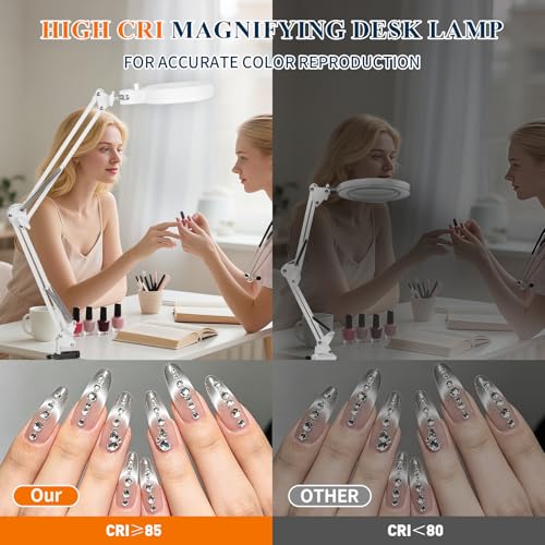 KUVRS White 12X Esthetician Floor Magnifying Lamp with 3-Axis Adjustable Head