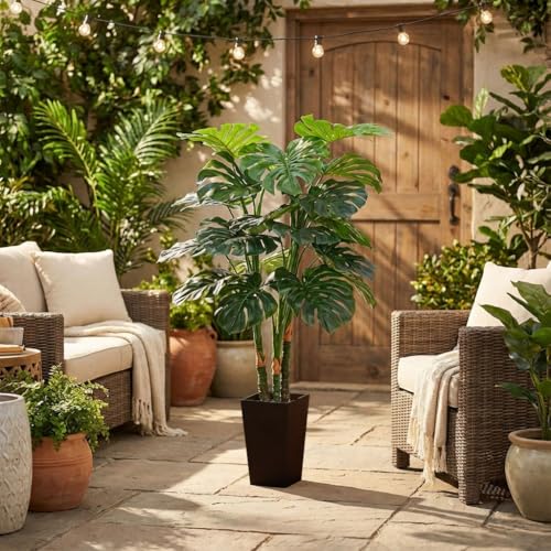 Aveyas 4ft Tall Artificial Monstera Deliciosa Tree - Fake Indoor/Outdoor Plant with Pot (Variation 4)