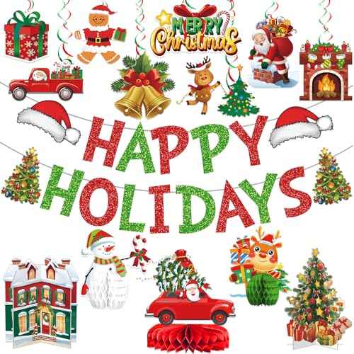 Happy Holidays Decorations - Christmas Party Decorations with Banner for Friendsmas Party