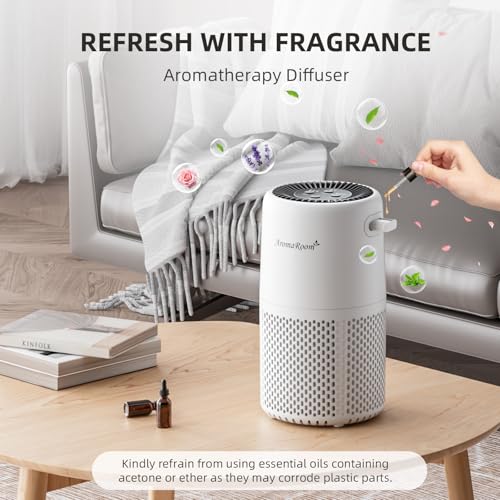 AromaRoom White Air Purifier for Home Smoke Pollen Dander & Hair, Effective Air Cleaner