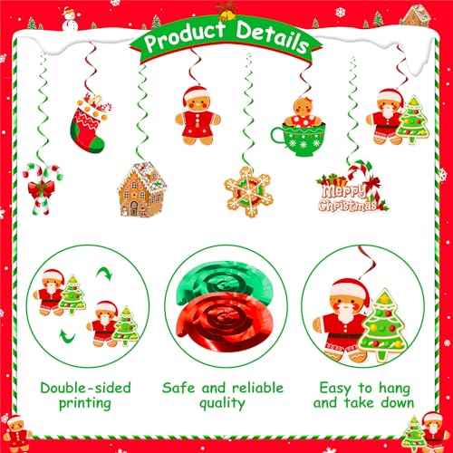 LARRAZABAL Gingerbread Banner, Gingerbread Christmas Decor Include Christmas Banner and Gingerbread Hanging Swirl, Christmas Party Supplies Decorations