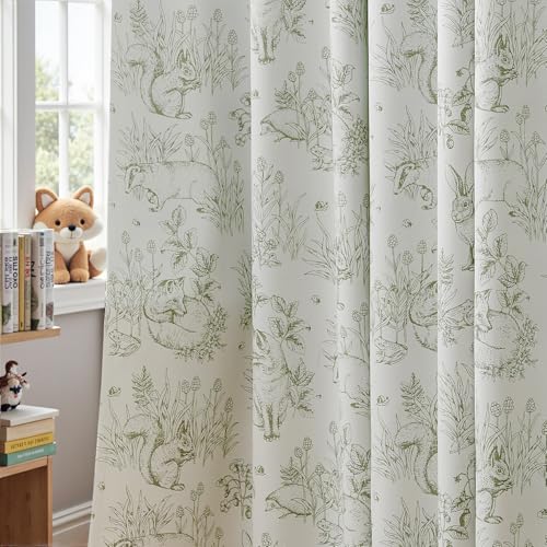 jinchan 50"W x 84"L Green Blackout Curtains Pack of 2 Woodland Back Tab