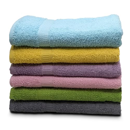 ZUPERIA 6-Pack Large Cotton Bath Towels 30x60 Inches - Multicolor, Soft & Absorbent