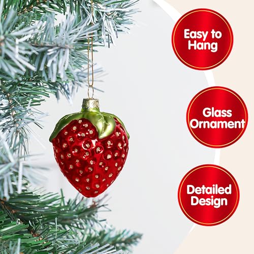 Joiedomi Strawberry Mini Christmas Ornament - Handblown Glass Fruit Decor