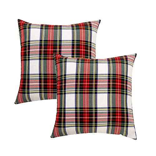 GTEXT 2 Pack Christmas Decor White Plaids Pillow Covers Buffalo Check Throw Pillow Cover Tartan Cuhion Cover Case for Couch Sofa Home Decoration Cotton 18 X 18 Inches