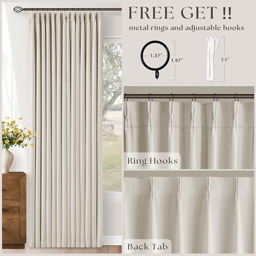 TWODRAPES 90 Inch Blackout Linen Curtains - Natural, 2 Panels, Pinch Pleat, 40"W x 90"L