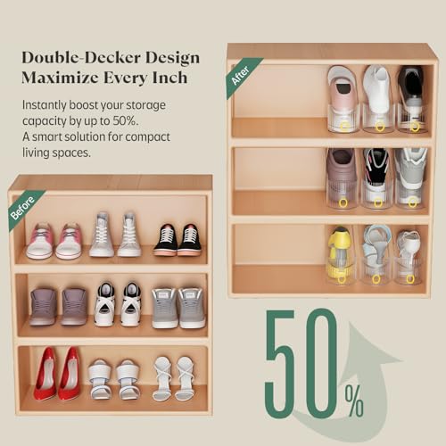 Clear 20 Pack Shoe Slot Organizer - Adjustable Double Layer Shoe Space Saver Rack