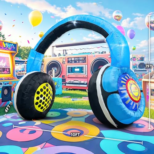 KOOY Inflatable Headphones Archway for 80s 90s Party Decoration, LED Lights, Hip Hop & Retro Theme