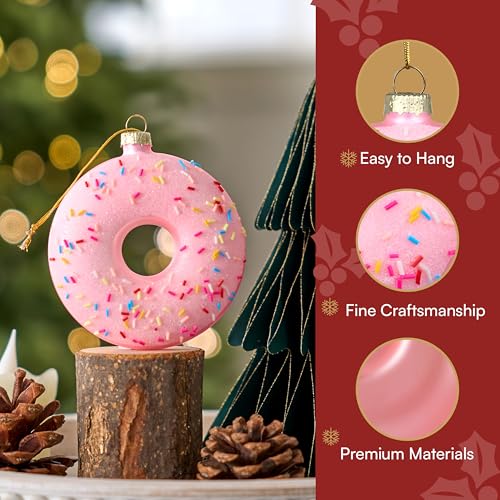 Joiedomi Pink Donut Glass Christmas Ornament - Tiny Blown Glass Holiday Ornament