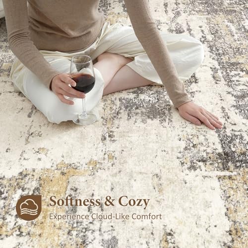 Jessibou 7x9 Gold Brown Abstract Washable Rug for Living Room