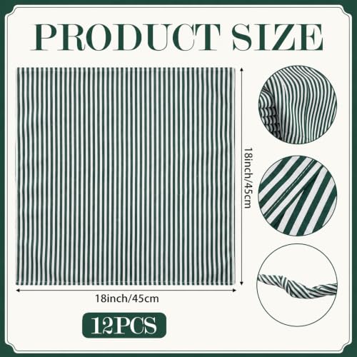 Set of 12 Christmas Green Striped Linen Cotton Napkin 18" x
