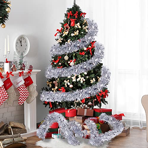 Sggvecsy Silver Christmas Tinsel Garland 49.2Ft Holiday Indoor Outdoor Decor