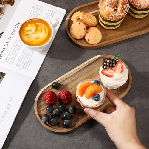 Wenqik 36 Pcs Acacia Wooden Serving Trays Oval 10x5 Inch - Durable & Stylish