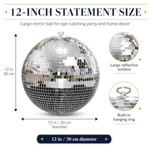 Youdepot 12-Inch Large Hanging Mirror Ball for Disco Party Decor