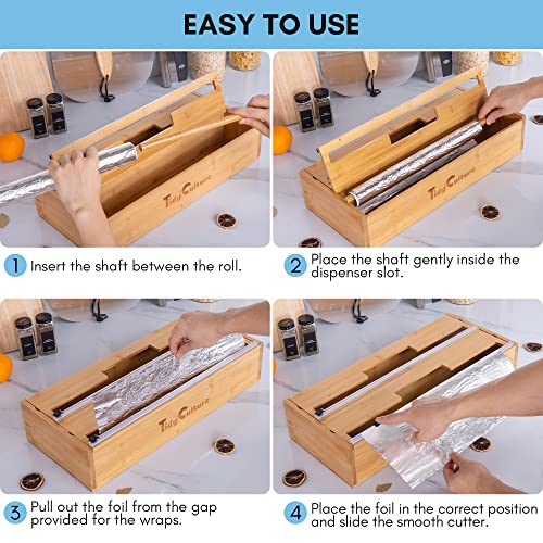 18 Inch Bamboo Foil & Wrap Dispenser with Cutter - Kitchen Organizer