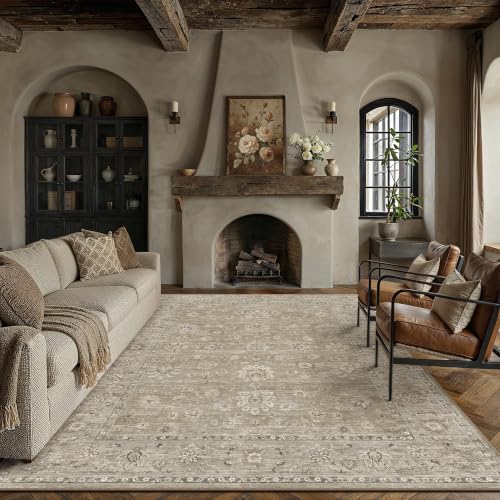 PureCozy 8x10 Brown Washable Area Rug Non Slip Vintage Carpet