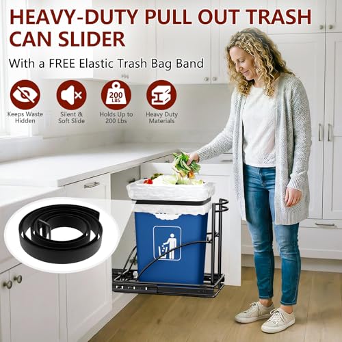 Dark Black Under Sink Pull-Out Trash Can 30-50 Qt Hidden Waste Bin