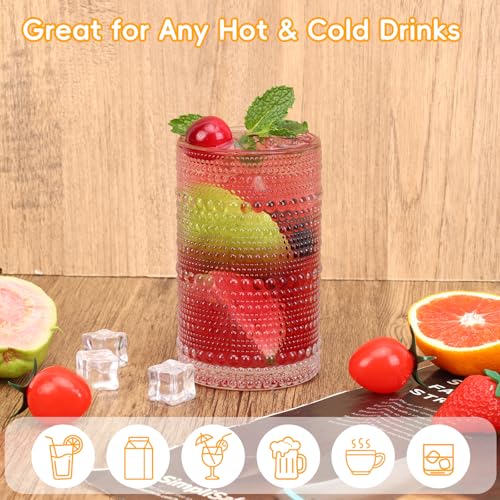 16PCS Clear Hobnail Drinking Glasses Set - 8 Highball (12oz) & 8 Cocktail (10oz) Vintage Water Cups