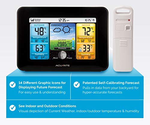 Wireless Home Weather Station with Color Display, Indoor Outdoor Thermometer & Sensor - Black Variation