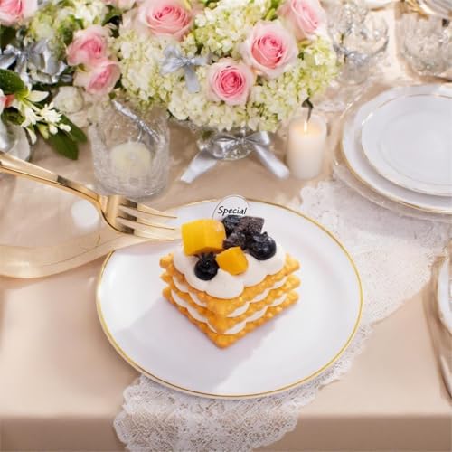 White Gold Disposable Dessert Plates & Forks Set for 200 Guests