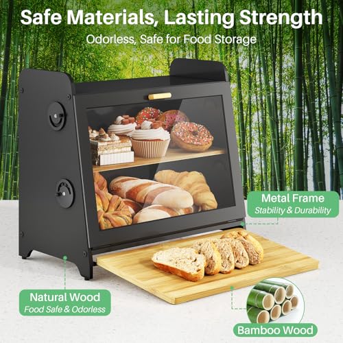 SNTD Airtight Bread Box for Kitchen Countertop, Bamboo Cutting Board,