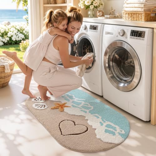 Blue Microfiber Bath Rug 24x44 Inches - Absorbent Non-Slip Bathroom Mat