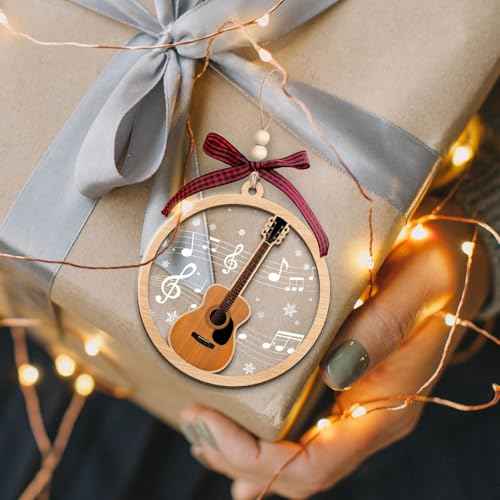 Guitar Ornaments for Christmas Tree - Guitar Ornament 2 Layer Wood & Acrylic Decoration - Guitar Player Gifts for Guitarist, Music Lovers, Mom, Dad, Friends, Teachers - Music Gifts for Women Men