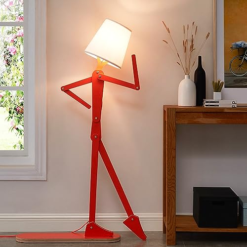 Tall Wooden Floor Lamp Corner Reading Light with LED Bulb - Orange M