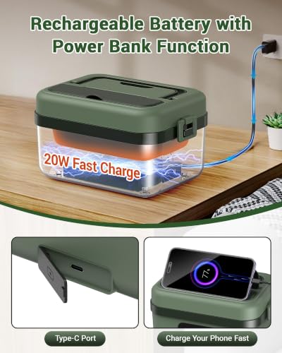 Cordless Electric Lunch Box with 16000mAh Battery and Self-Heating, Green
