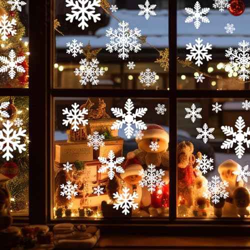 144pcs Christmas Snowflake Window Clings Stickers, Christmas Window Decorations Xmas Decals Decor for Glass Indoor Holiday, Winter Snowflake Decals for Home Party Supplies Thanksgiving D?cor
