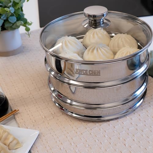 Joyce Chen 10-Inch Stainless Steel Two-Tier Steamer with Glass Lid & Wok Adapter Ring