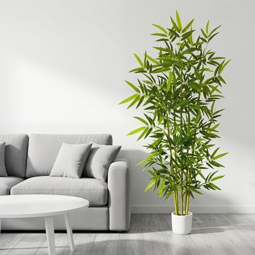 Warmplants 6ft Artificial Bamboo Tree with White Planter - Realistic Fake Plant for Indoor & Outdoor Decor