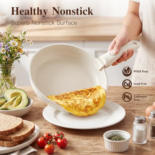 GiPP 18-Piece White Non-Stick Cookware Set with Detachable Handles & Grill Pan