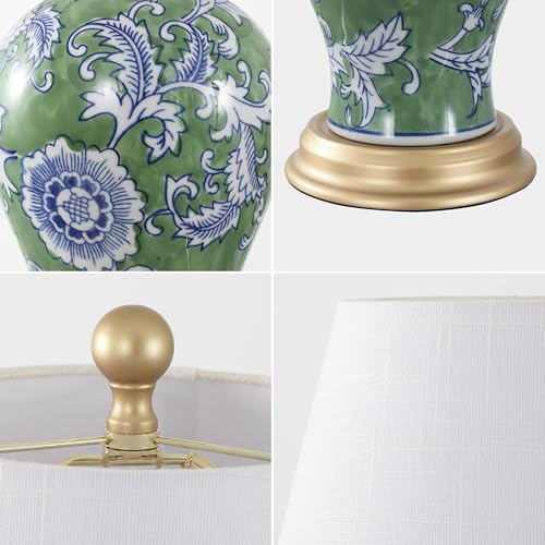 JONATHAN Y Grace French Country Floral Urn Ceramic Table Lamp - Green/White