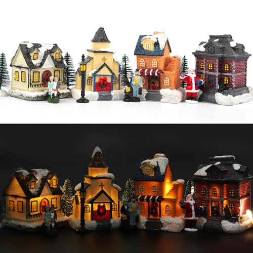 12-Piece Christmas Village House Set with LED Lights for Holiday Decor