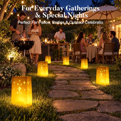 Homemory 50 Pack White Star Candle Luminary Bags - Moisture Proof & Reusable