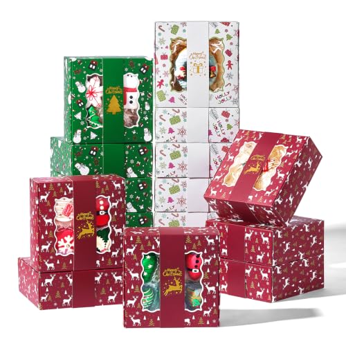 TEMLQPACK 48-Pack 6x6x2.5in Christmas Treat Boxes w/ Printed Sleeve - Multicolored-48