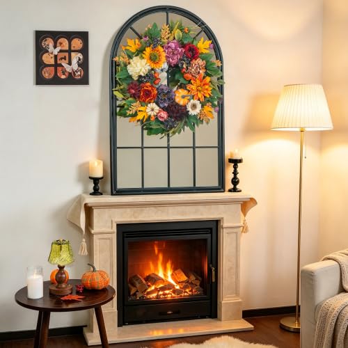 24 Inch Fall Wreath for Front Door Autumn Harvest Decor Lifelike Flowers